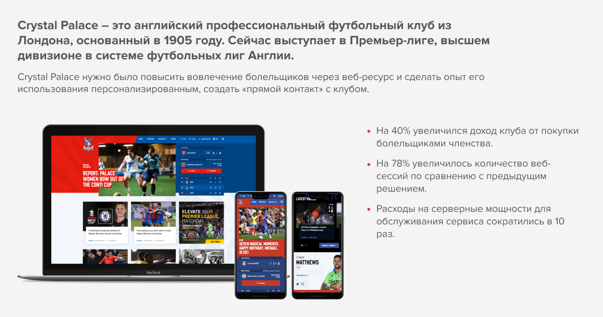 Фанатский сервис для Crystal Palace: многофункциональная веб-платформа футбольного клуба