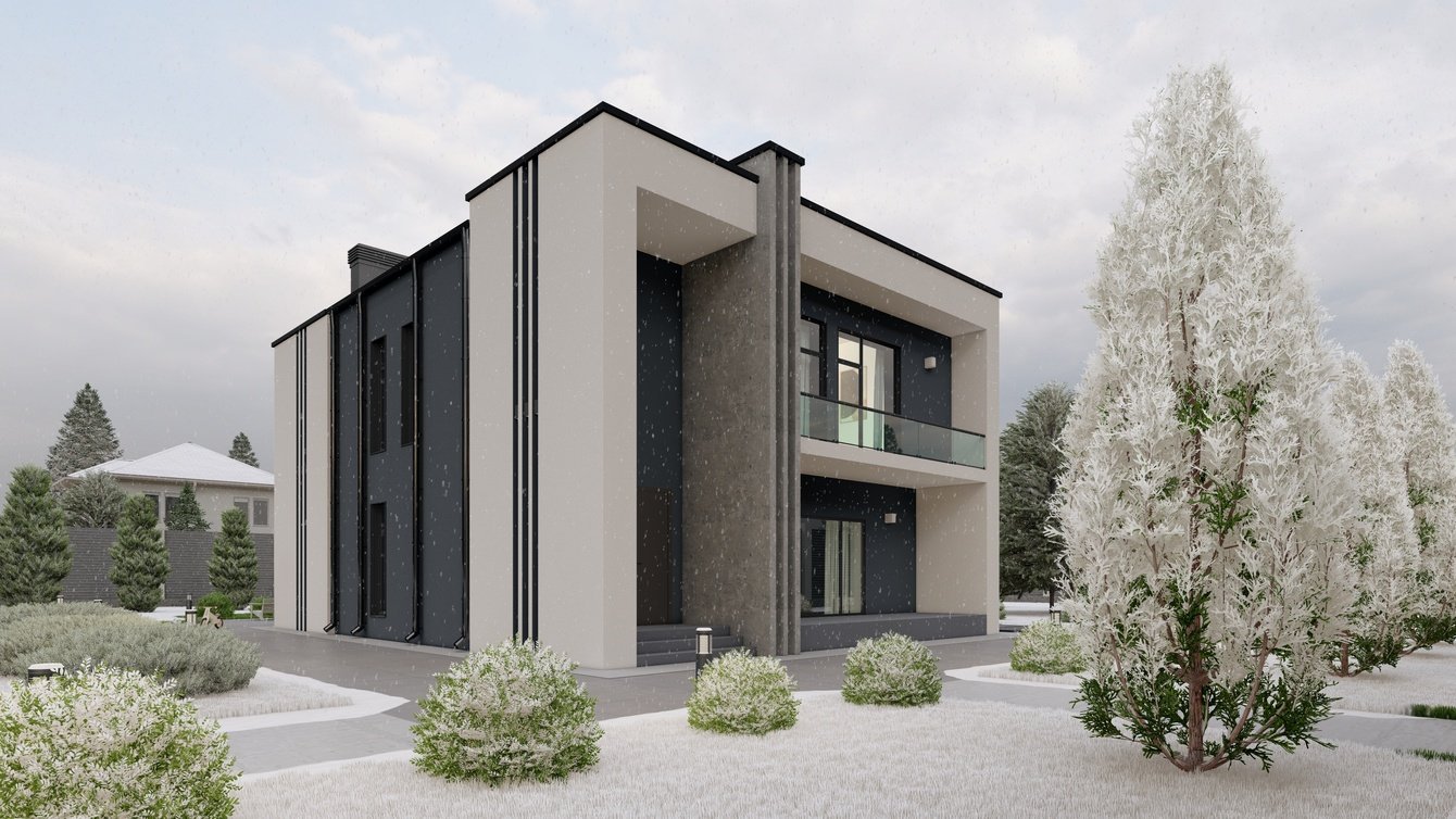 Визуализация типового домика (дневная, ночная, зимняя визуализация)