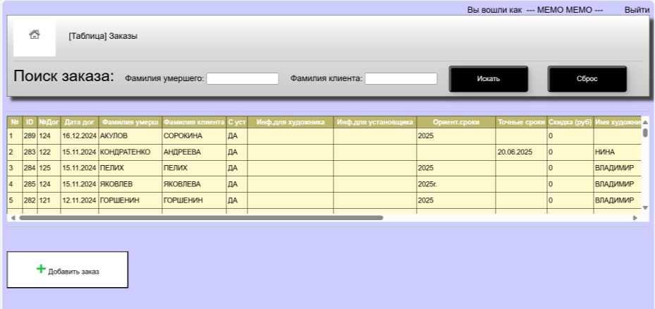 ERP-система для компании по производству памятников