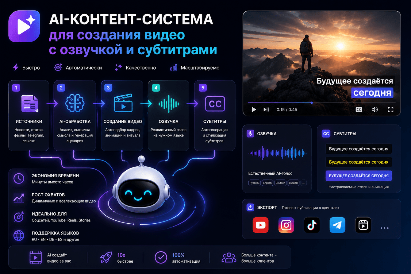 AI-контент-система (контент-завод) для создания видео с озвучкой и субтитрами