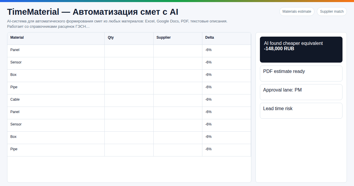 TimeMaterial: подготовка смет из исходных документов