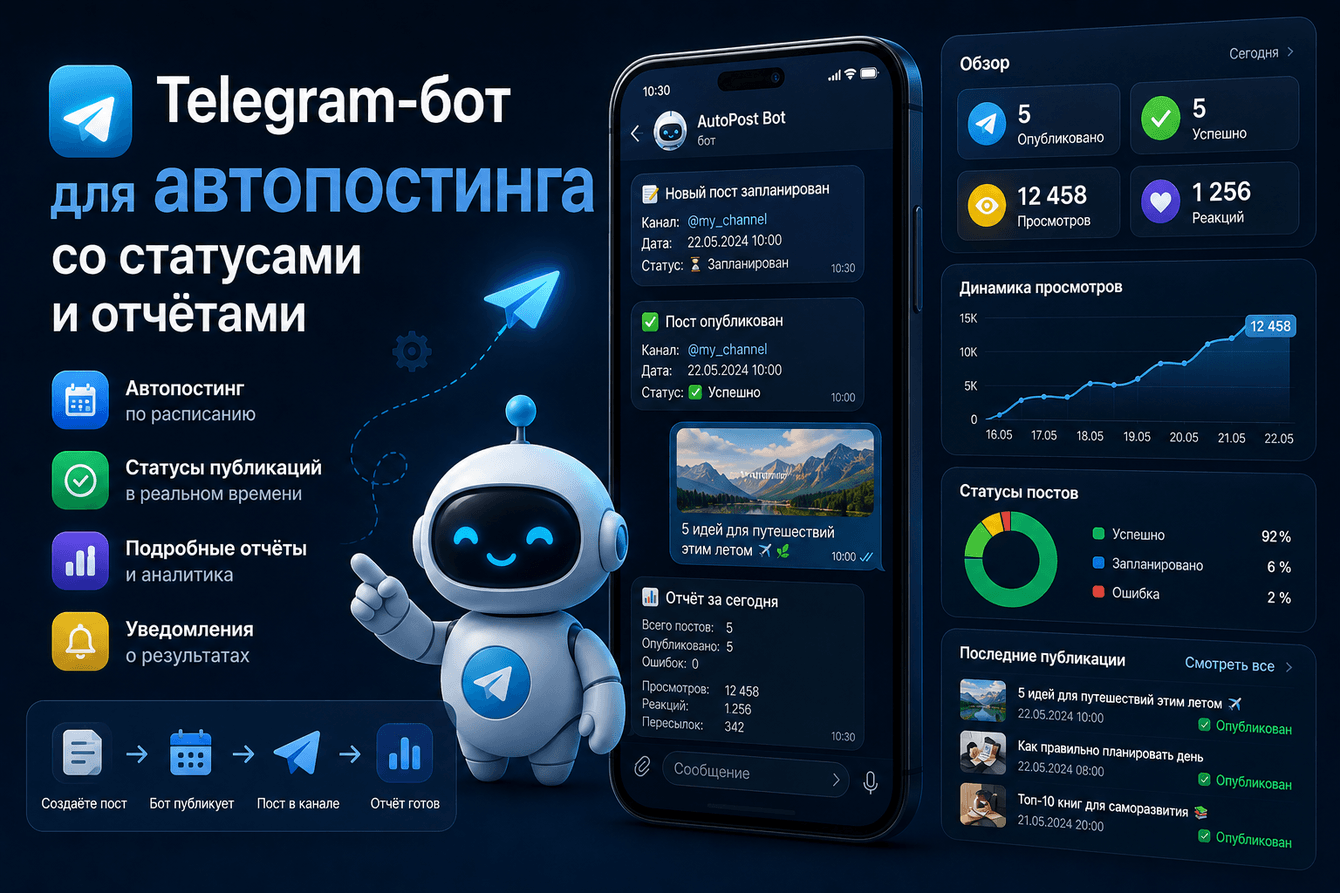 Telegram-бот для автопостинга со статусами и отчётами