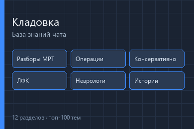 База знаний около медицинского чата в ТГ: каталог эфиров и 100 тем из 900 тысяч сообщений