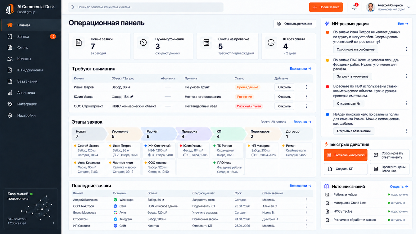 AI Commercial Desk — автоматизация строительных заявок и расчёта смет