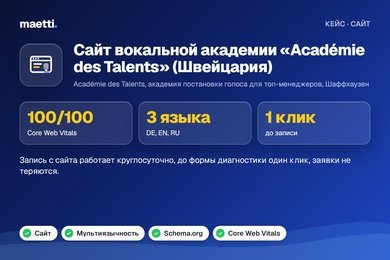 Сайт вокальной академии в Швейцарии на трёх языках: 100/100 по Core Web Vitals