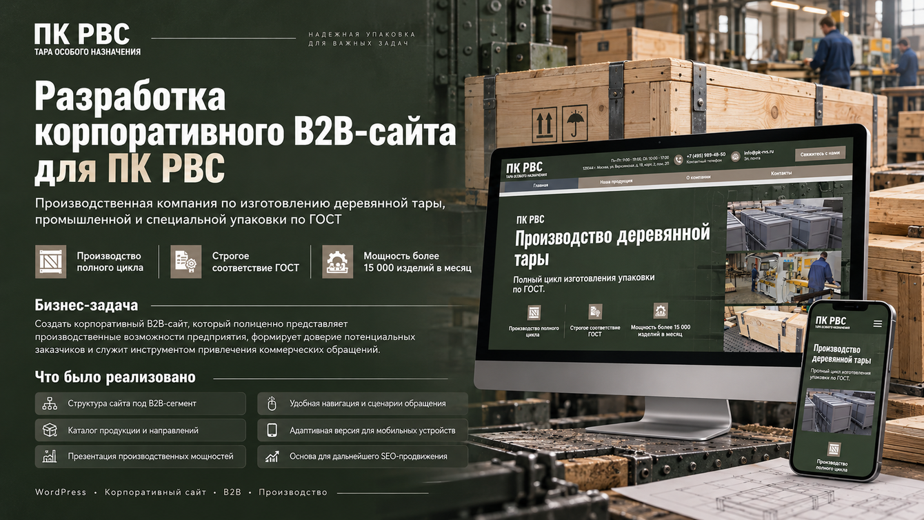 Разработка корпоративного B2B-сайта для производственной компании