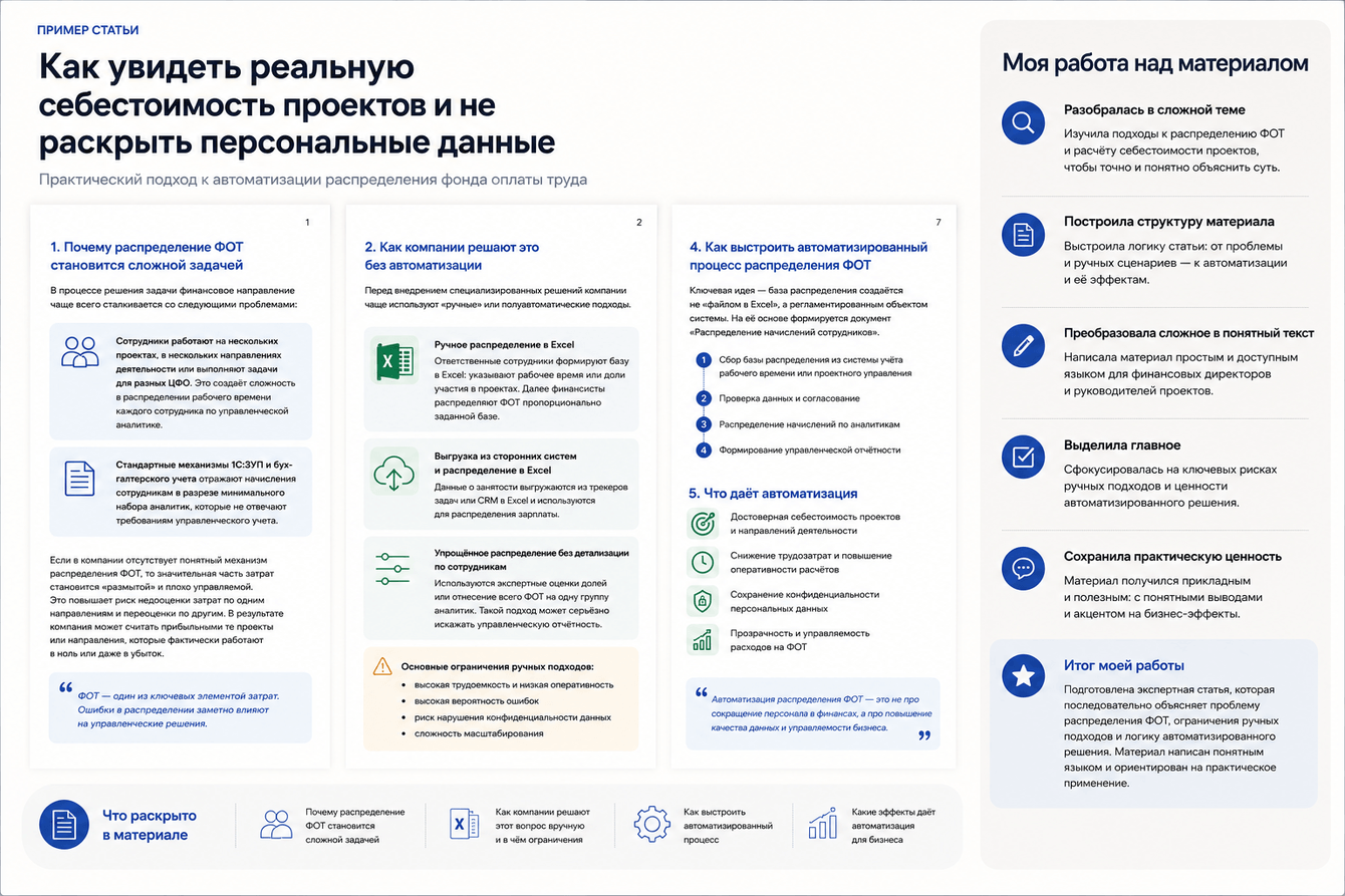 Экспертная статья о расчёте себестоимости проектов и защите персональных данных