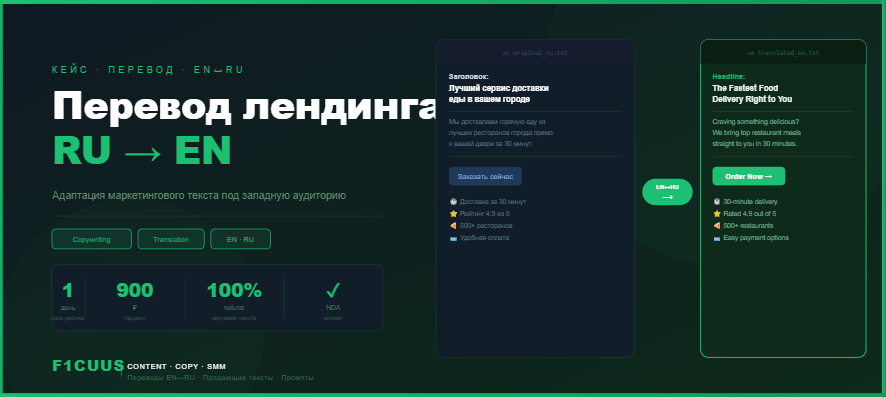 Перевёл лендинг с русского на английский для выхода на зарубежный рынок.