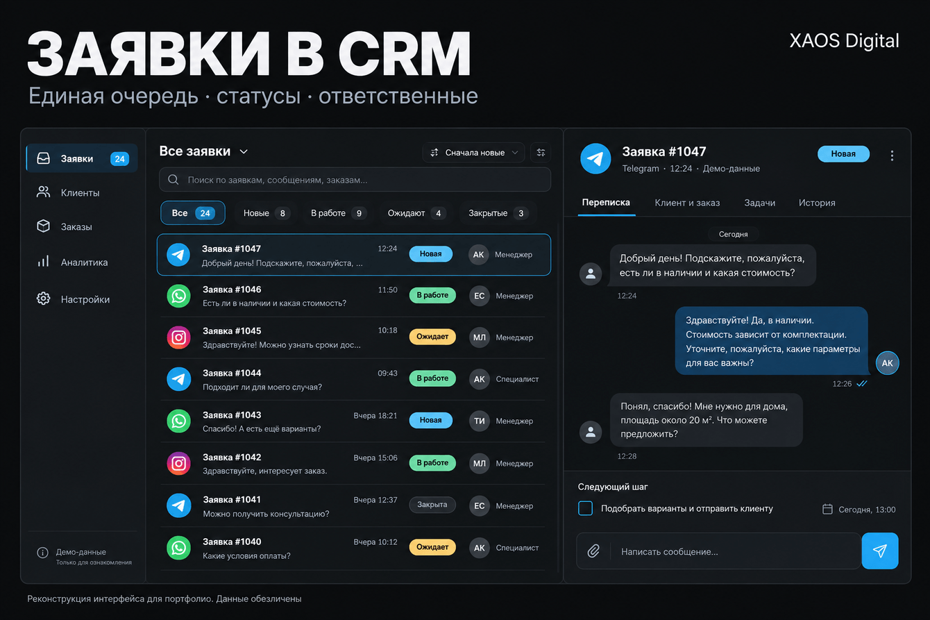 CRM для обработки заказов из мессенджеров