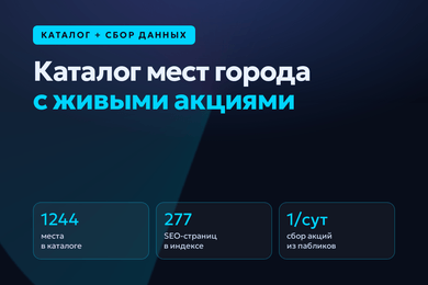 Каталог мест города с акциями, которые собираются из пабликов сами