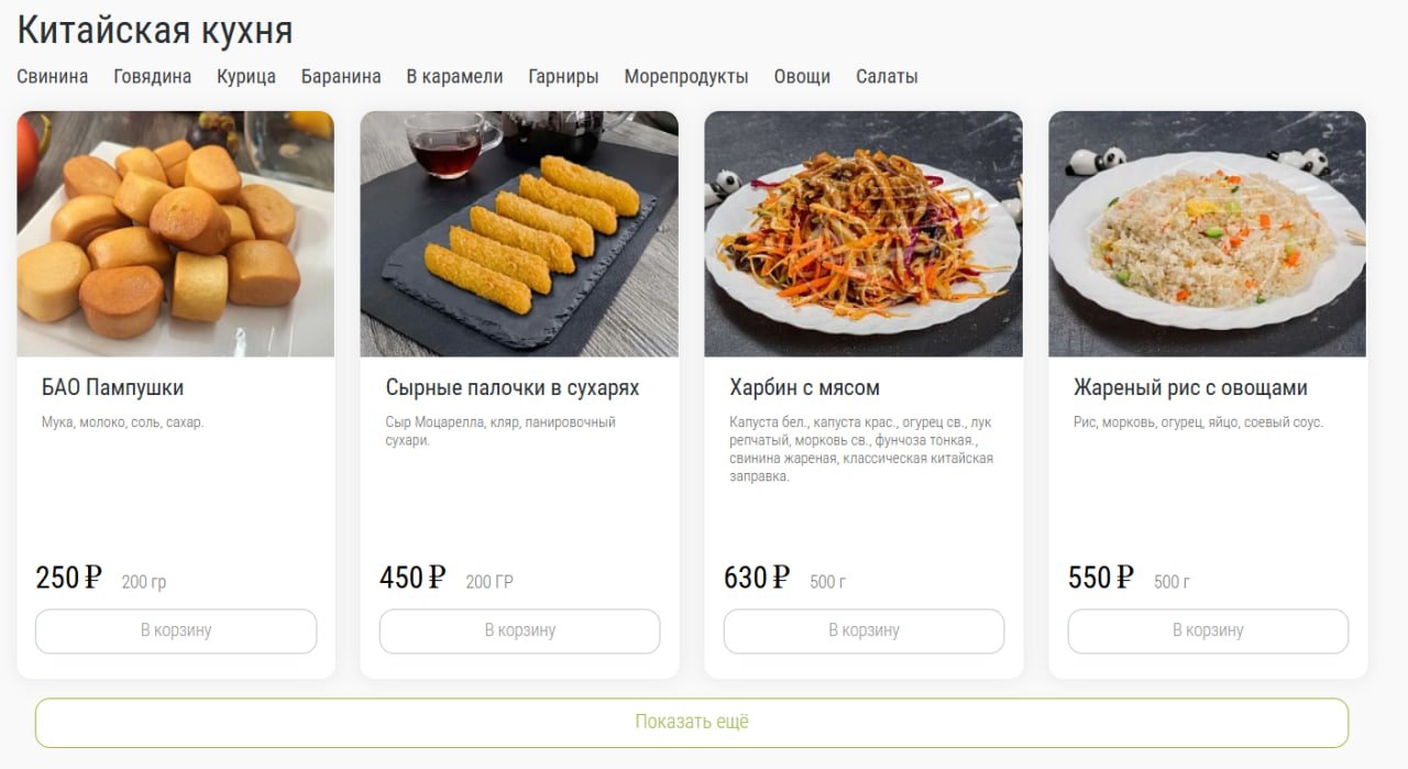 Удобный каталог для сети кафе азиатской кухни