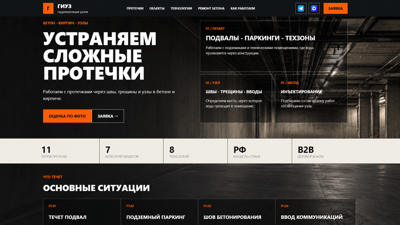 GIUZ — B2B-сайт и база знаний по инъекционной гидроизоляции