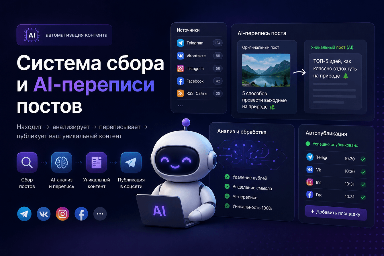 Система сбора и AI-переписи постов для соцсетей