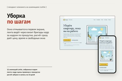 Демо-проект: лендинг клининга на анимациях Lottie