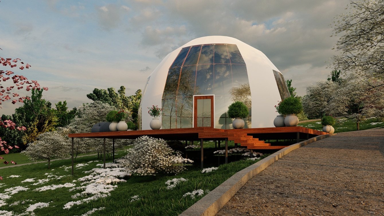 Визуализация купольного домика для отдыха