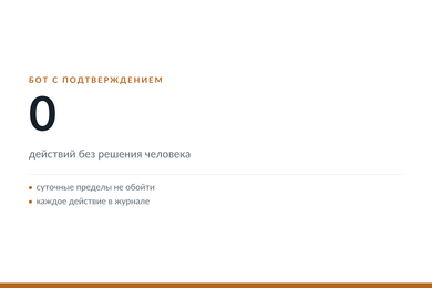 Бот, который сначала показывает пересчёт и цену, а действует только после подтверждения человеком