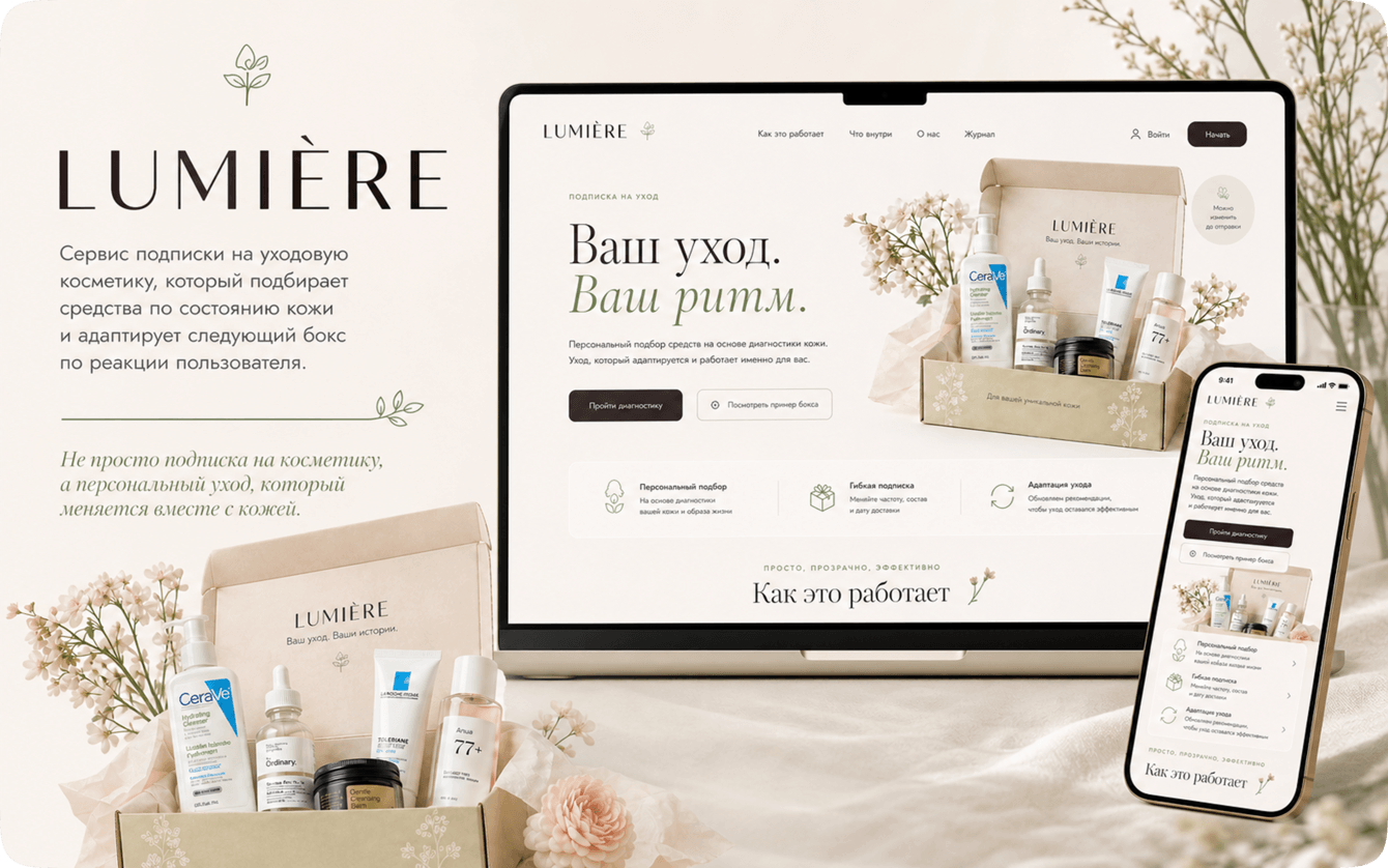UX/UI дизайн сервиса LUMIÈRE для персонального ухода