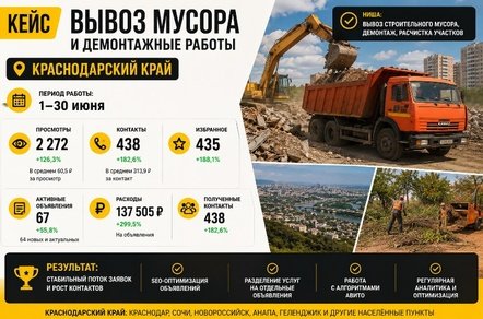 Кейс: вывоз мусора на Авито — 749 обращений за месяц и 246 ₽ за контакт